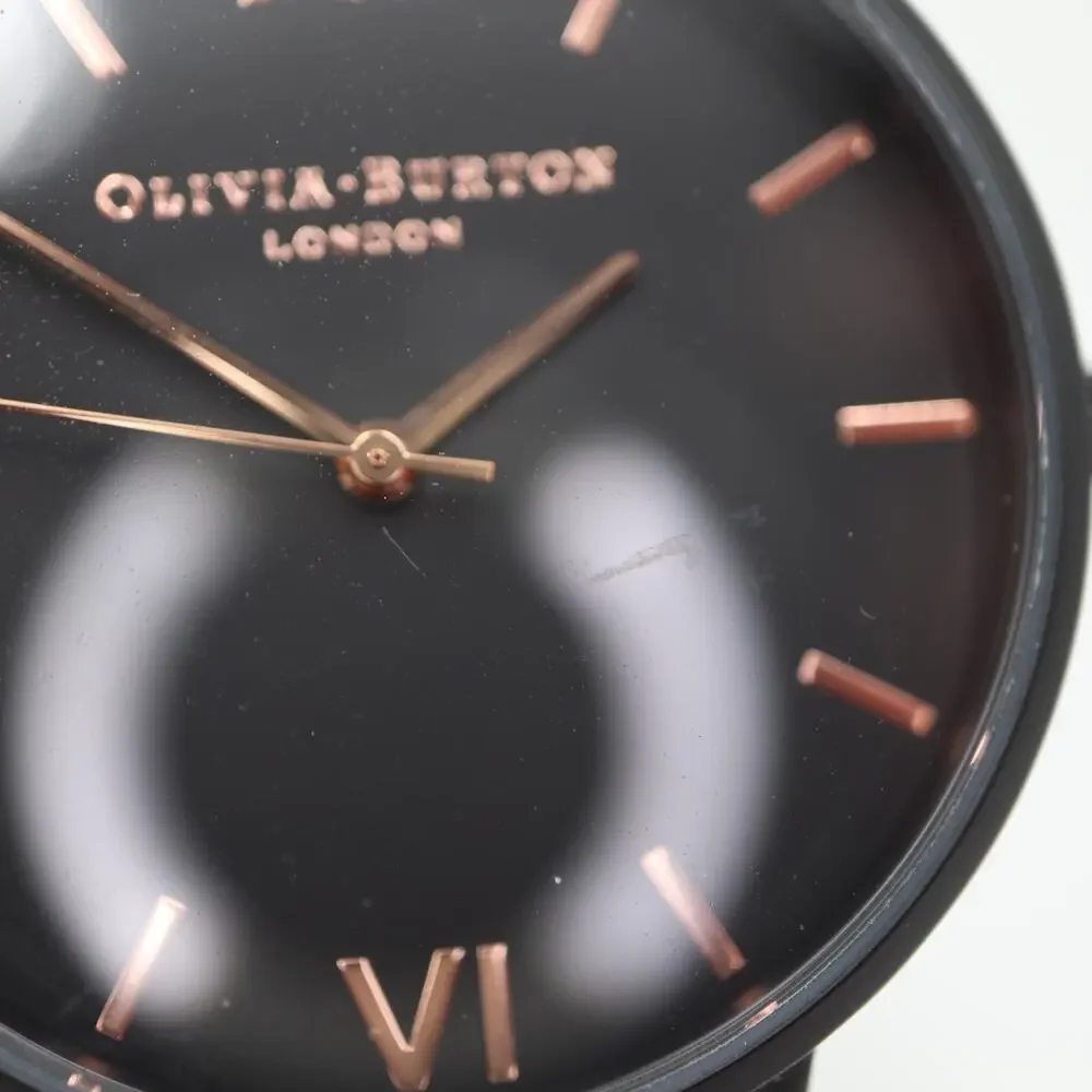 Olivia Burton Black Rose Gold Tone Watch 38mm Dial Steel Mesh Strap New Battery